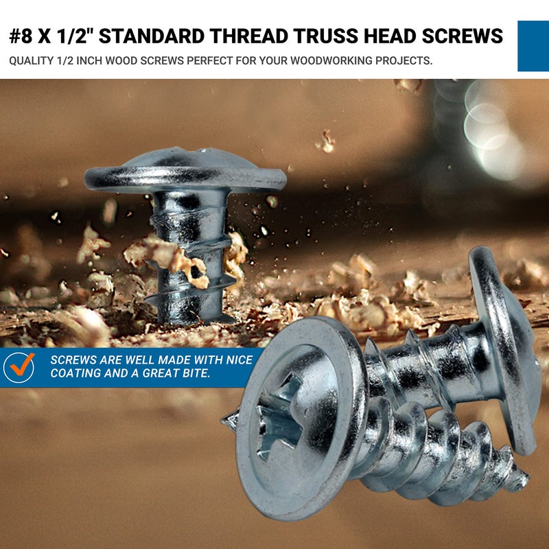 ROK 100 Pack Rok Hardware #8 x 1/2" (12.7mm) Standard Thread Truss Head Screws Wood Work MDF Zinc, ROKS8X12TPSZ - Image 3